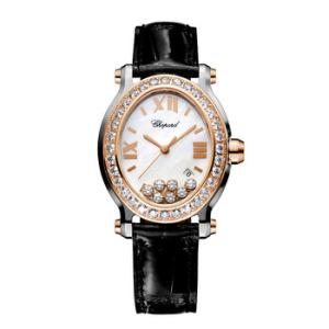 Happy Sport Floating Diamonds 18 kt Rose Gold Bezel Watch