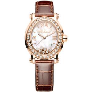 Happy Sport Oval Mother of Pearl 18k Rose Gold Watch