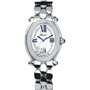 Happy Sport Oval White Dial 18kt White Gold Diamond Watch