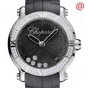 Happy Sport Round Black Dial Diamond Watch