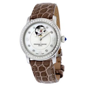 Heart Beat Automatic Mother of Pearl Diamond Dial Brown Leather Watch FC310HBAD2PD4