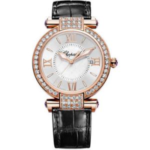 Imperiale Diamond Mother of Pearl Dial 18 kt Rose Gold Black Leather Watch