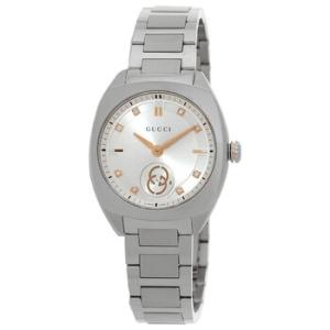 Interlocking G Quartz Diamond Silver Dial Watch YA142510