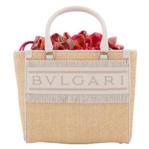 Ivory Raffia Logo Tote Bag