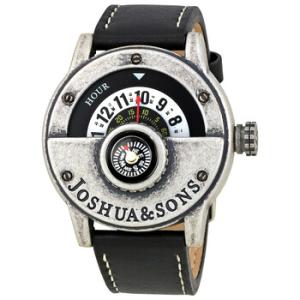 Joshua  Sons Black Dial Leather Compass Watch JX116SSB