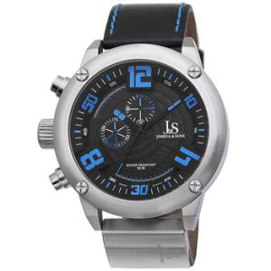 Joshua  Sons Steel Multifunction Black Dial Black Leather Watch JS70BU