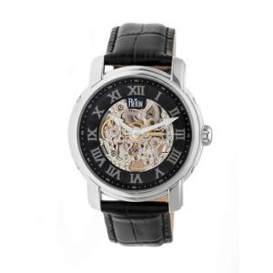 Kahn Black Skeleton Roman Numeral Black Leather Strap Watch RN4304