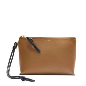 Knot T Calfskin Pouch In Oak  Black