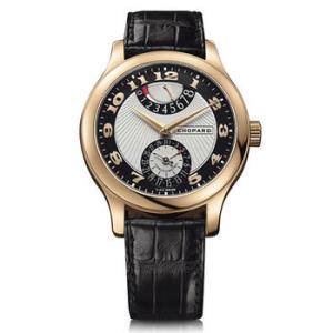 L.U.C Quattro Mark II Silver and Black Dial Black Leather Watch