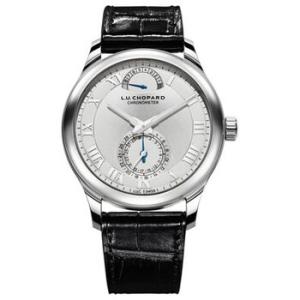 L.U.C Quattro Silver Dial White Gold Black Leather Watch
