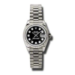 LadyDatejust 26 Black Dial 18K White Gold President Automatic Watch 179179BKDP