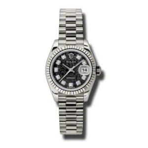 LadyDatejust 26 Black Dial 18K White Gold President Automatic Watch 179179BKJDP