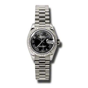 LadyDatejust 26 Black Dial 18K White Gold President Automatic Watch 179179BKRP
