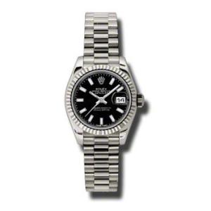 LadyDatejust 26 Black Dial 18K White Gold President Automatic Watch 179179BKSP