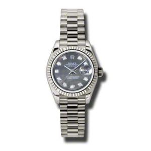 LadyDatejust 26 Black Mother Of Pearl Dial 18K White Gold President Automatic Watch 179179BKMDP