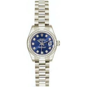 LadyDatejust 26 Blue Dial 18K White Gold President Automatic Watch 179179BLDP
