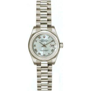 LadyDatejust 26 Blue Dial Platinum President Automatic Watch 179166BLRP