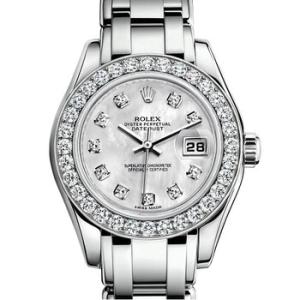 LadyDatejust Pearlmaster White Mother Of Pearl Diamond Dial 18K White Gold Automatic Watch 80299MDPM