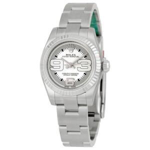 Lady Oyster Perpetual Silver Maxi Dial Fluted 18k White Gold Bezel Watch 176234SMAXI