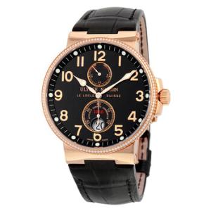 Maxi Marine Chronometer Automatic Black Dial Diamond 18kt Rose Gold Watch 26666BLACK