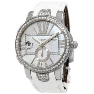 Mother of Pearl Diamond Dial Stainless Steel White Leather Watch 24310B391
