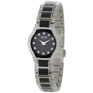 Normandie EcoDrive Black Dial Swarovski Crystal Stainless Steel Watch EW987056E