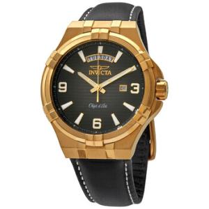 Objet D Art Quartz Black Dial Black Leather Watch