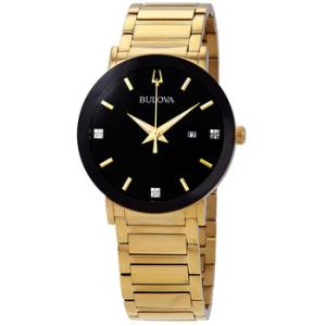 Open Box  Bulova Diamond Black Dial Yellow Goldtone Watch 97D116