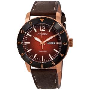 Orange Dial Brown Leather Watch AW007913X