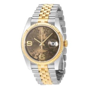 Oyster Perpetual Datejust 36 Brown Floral Dial Steel and 18K Yellow Gold Jubilee Watch 116233BRFAJ