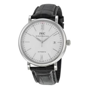 Portofino Automatic Silver Dial Black Leather Watch
