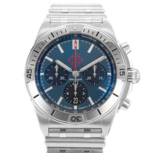 Preowned Breitling Chronomat 42 Chronograph Automatic Chronometer Blue Dial Watch AB0134