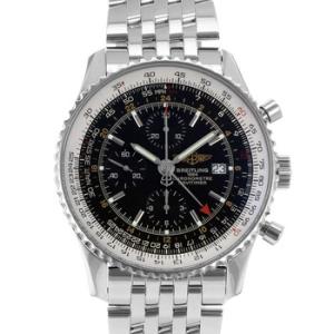 Preowned Breitling Navitimer World Chronograph GMT Automatic Chronometer Black Dial Watch A2432212B726