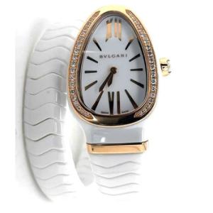 Preowned Bvlgari Serpenti Spiga Diamond White Dial Watch SPC35WGDWCGD11T