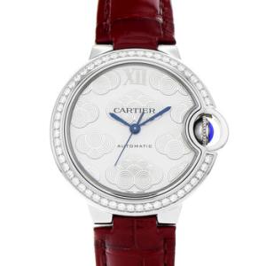 Preowned Cartier Ballon Bleu de Cartier Diamond Silver Flinque Sunray Dial Watch W4BB0016