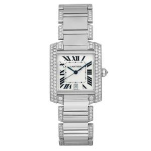 Preowned Cartier Cartier Tank Franaise Automatic Diamond Grey Dial Watch WE1003SF