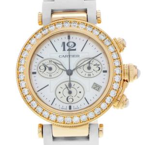 Preowned Cartier Pasha Seatimer Chronograph Diamond Mother of Pearl Dial Watch WJ130004