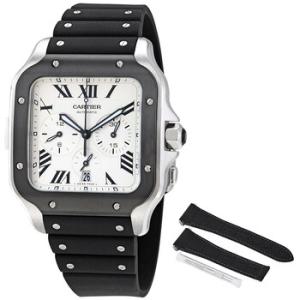 Preowned Cartier Santos Xl Chronograph Silver Dial Watch WSSA0017