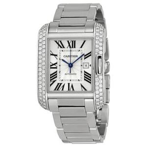 Preowned Cartier Tang Anglaise Diamond Silver Flinque Dial Watch WT100009