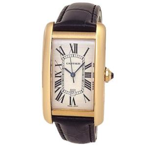 Preowned Cartier Tank Americaine Silver Guilloche Dial Watch W2603156