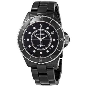Preowned Chanel J12 Diamond Black Dial Watch H5702