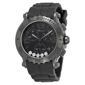 Preowned Chopard Happy Sport Chronograph Black with 5 Floating Diamonds Dial Watch