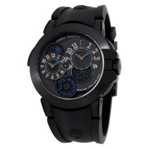 Preowned Harry Winston Ocean Dual Time Black Opaline Dial Watch OCEATZ44ZZ007