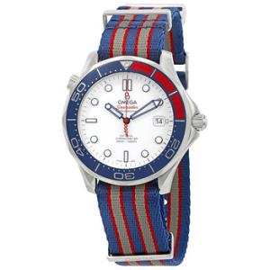 Preowned Omega James Bond 007 Commanders Automatic Chronometer White Dial Pepsi Bezel Watch 212.32.41.20.04.001