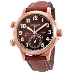 Preowned Patek Philippe Calatrava Pilot Travel Time Brown Sunburst Dial Watch 7234R001