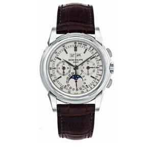 Preowned Patek Philippe Chronograph Perpetual Calendar Chronograph Silver Dial Watch 5970G