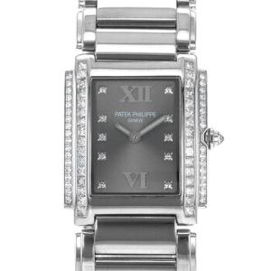 Preowned Patek Philippe Twenty4 Quartz Diamond Silver Dial Watch 491020G
