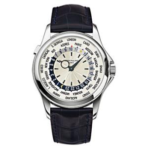 Preowned Patek Philippe World Time GMT White Guilloched Dial Watch 5130G