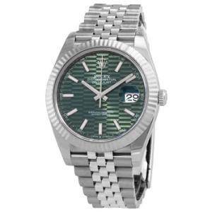 Preowned Rolex Datejust 41 Mint Green Fluted Dial Automatic Steel and White Gold Jubilee Watch M1263340030