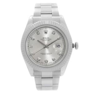 Preowned Rolex Datejust II Automatic Chronometer Diamond Silver Dial Watch 116334 SDO